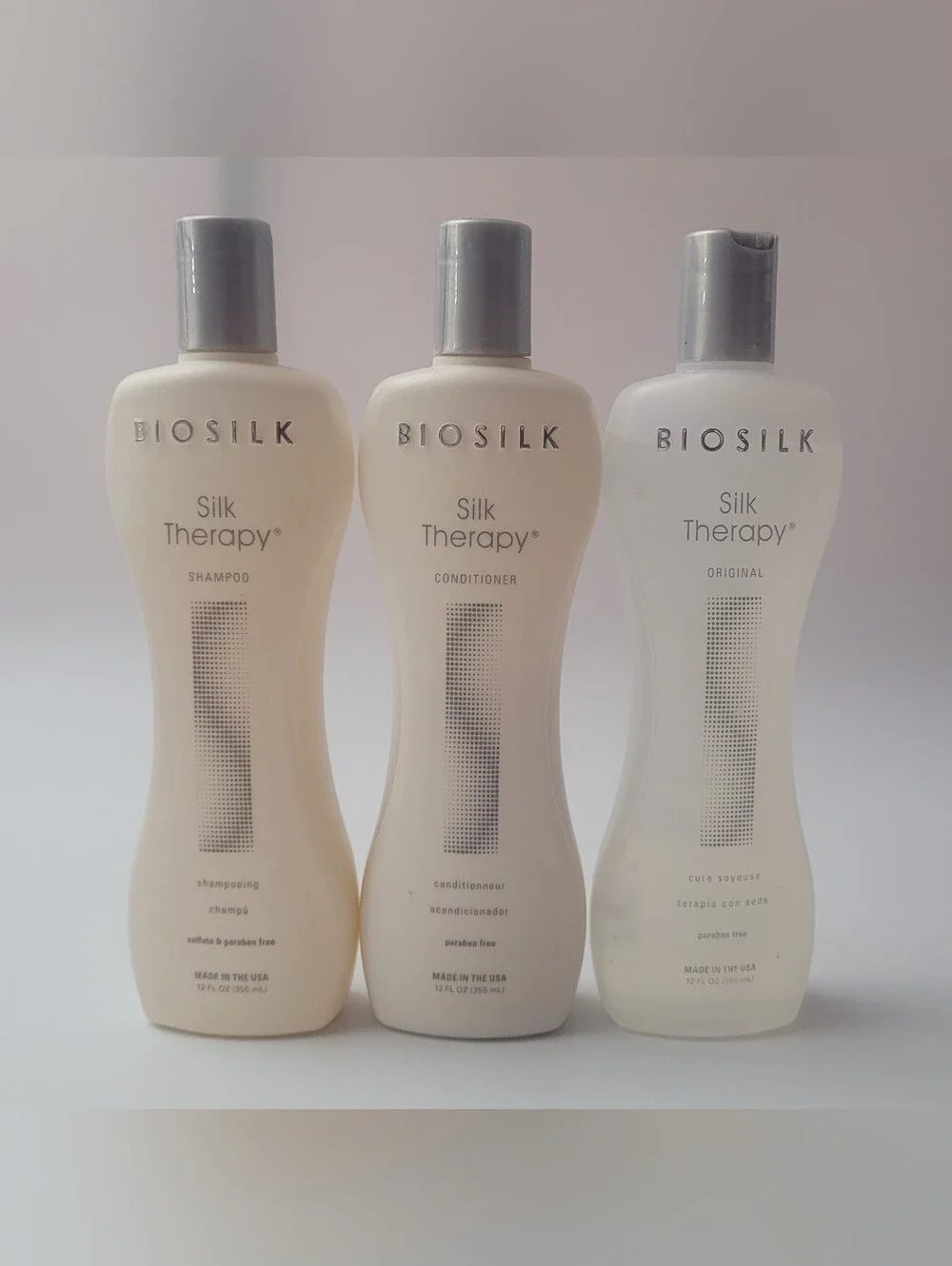 Biosilk Silk Therapy 12 oz Shampoo Conditioner Original Serum Cure Soyeuse Set